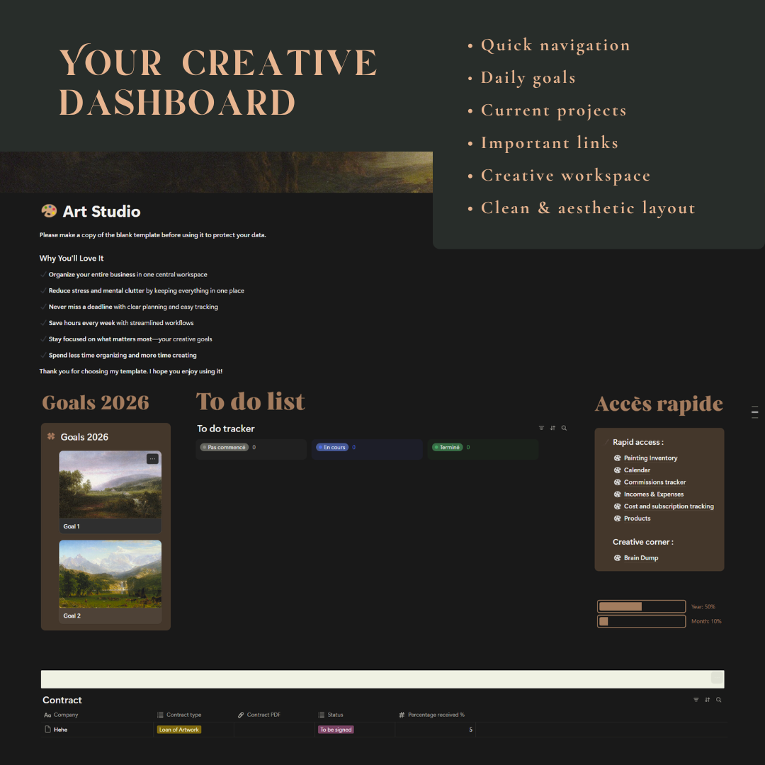 Notion Artist Business Studio | Creative Dashboard Template