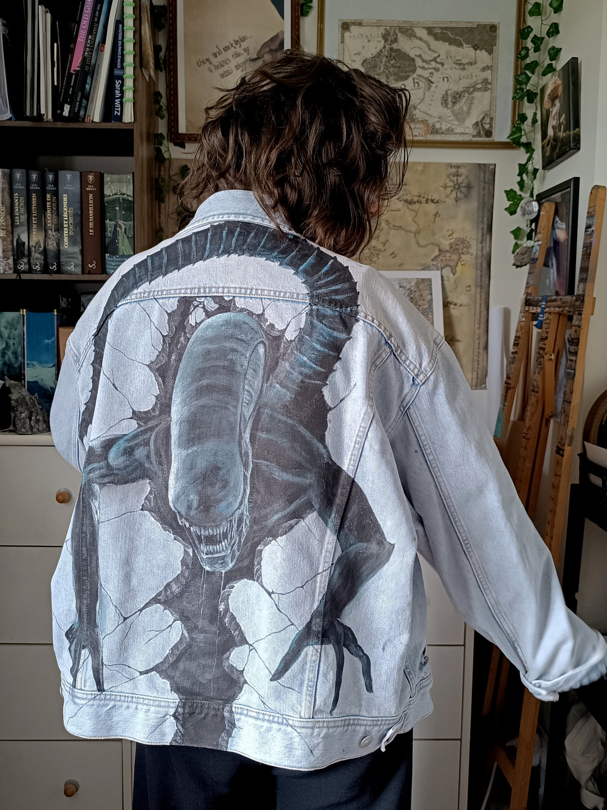 Veste en jean peinte à la main | Xénomorphe Alien 👽