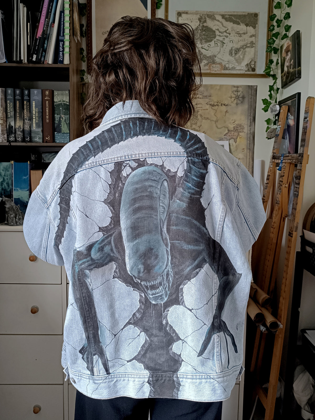 Veste en jean peinte à la main | Xénomorphe Alien 👽