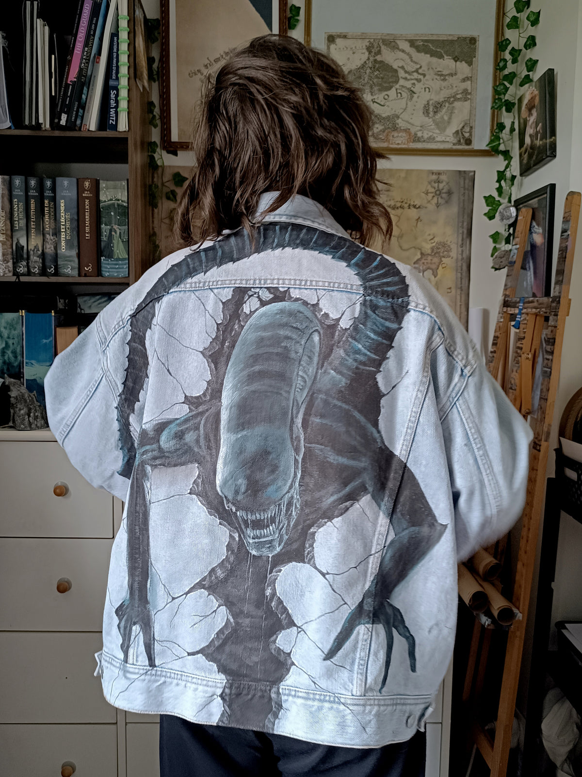 Veste en jean peinte à la main | Xénomorphe Alien 👽