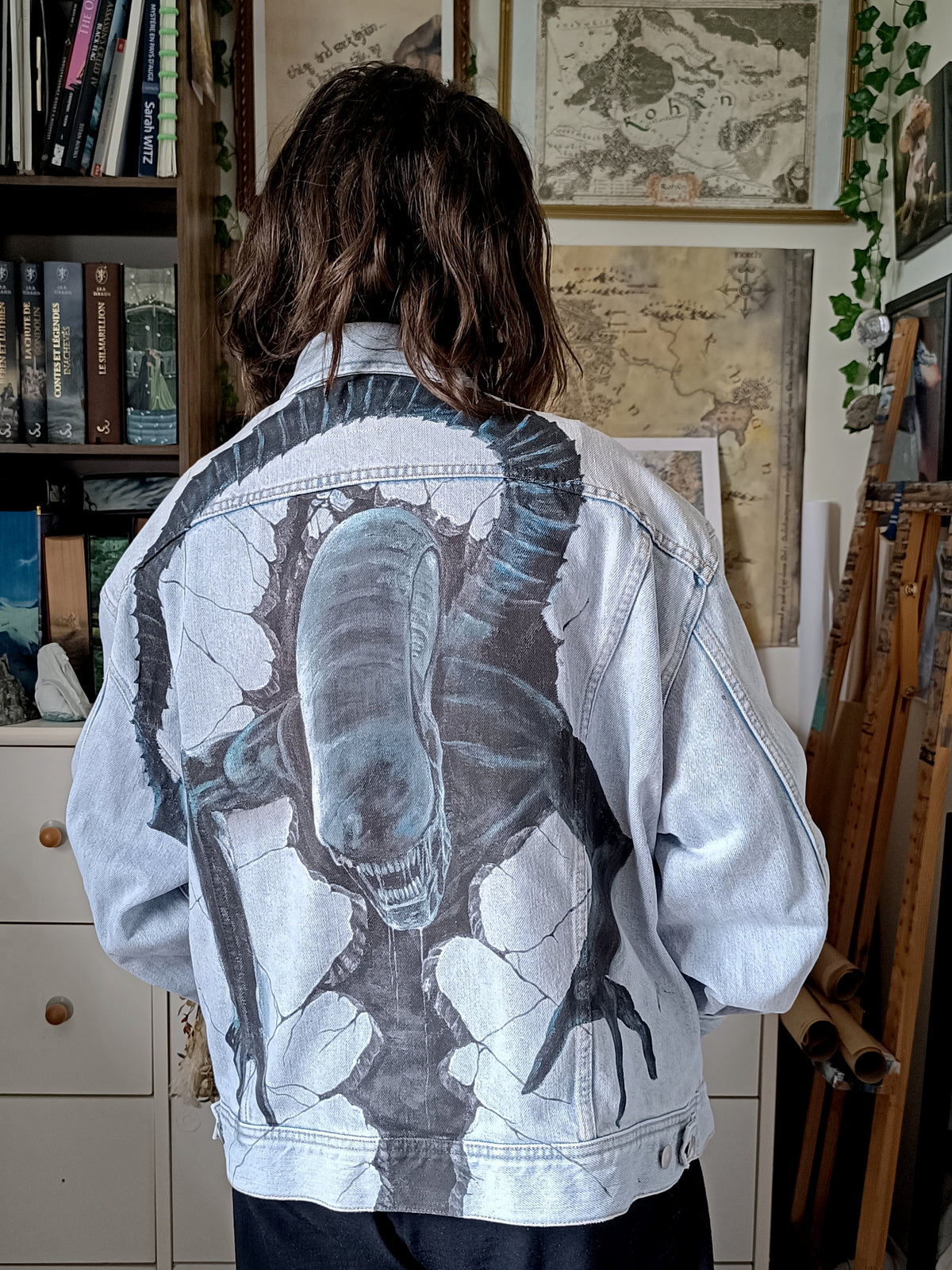 Veste en jean peinte à la main | Xénomorphe Alien 👽